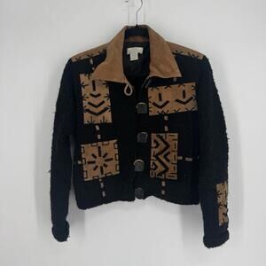 Sandy Starkman jacket small p black brown leather western vintage 80s 90 cowgirl